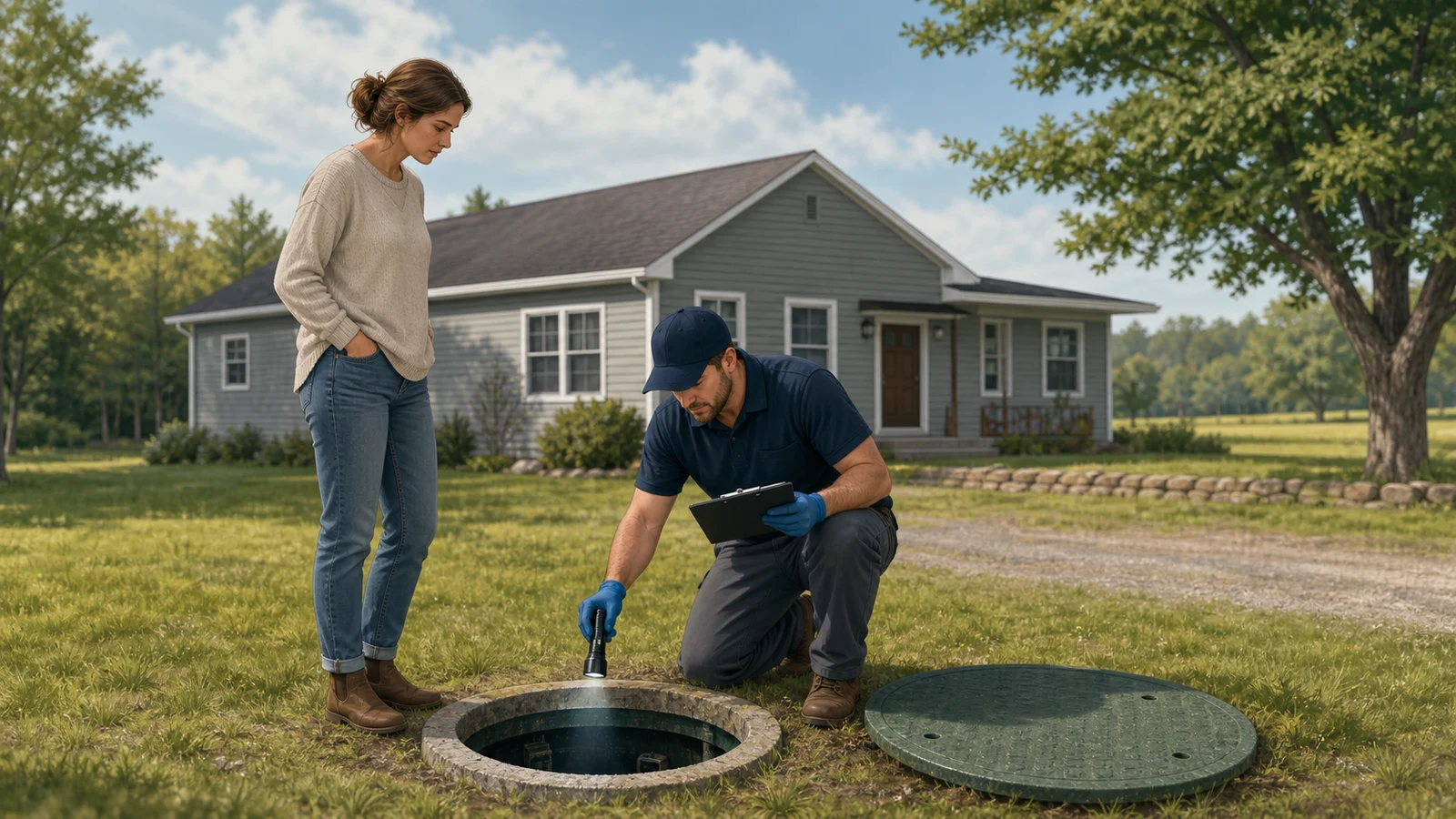 Septic inspection being performed for a residential property transaction