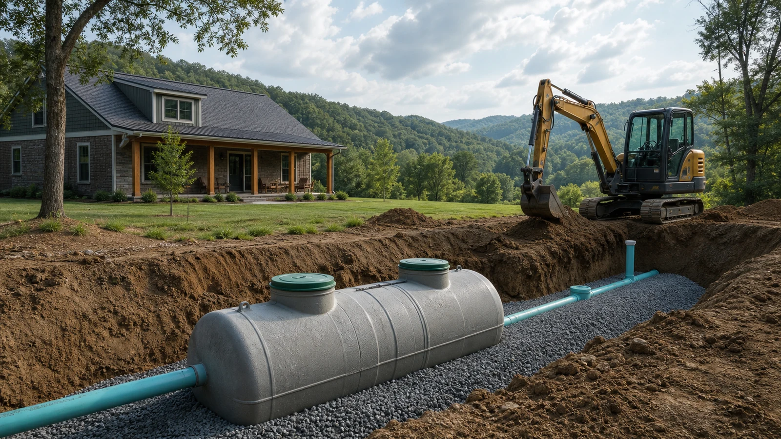 Residential septic system installation on a rural Tennessee property