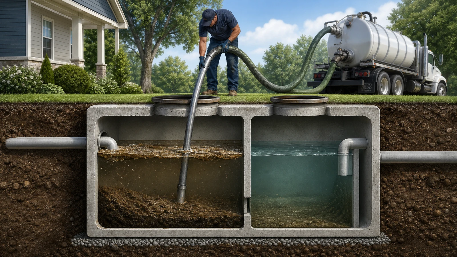 Comparison of pumping liquid from a septic tank versus fully cleaning the settled sludge from each compartment