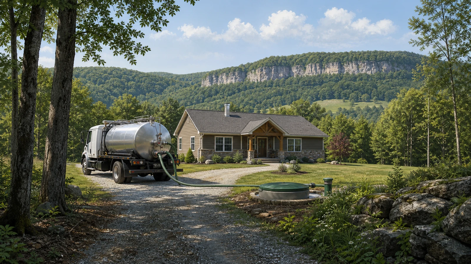 Rural Upper Cumberland property with wooded terrain and septic service access